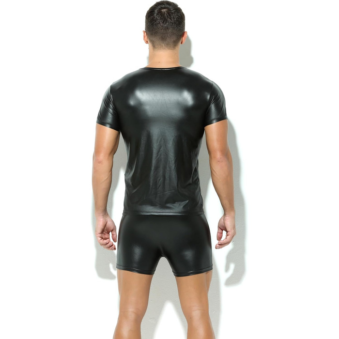 Чоловіча латексна футболка чорного кольору з ефектом шкіри. Футболка з короткими рукавами, під сорочку, для клубів, гудівер, скінхед, для відпочинку, літня мускульна майка, лак, шкіра, вініл, чорний колір
