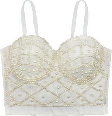Ефектний корсет-топ Ellacci з перлами для вечірок та клубів, білий
