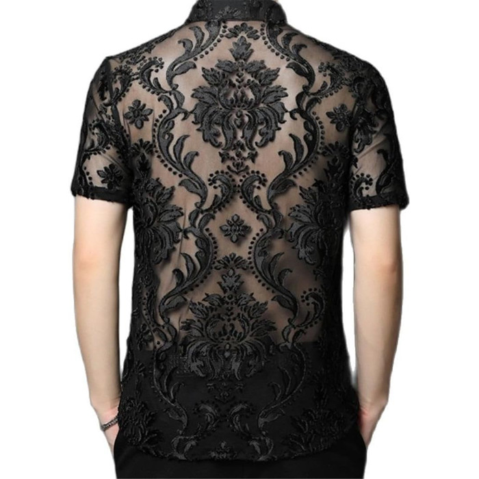 Чоловіча сорочка Yeuyyben з прозорою вставкою, літня, з короткими рукавами, чорна, XL