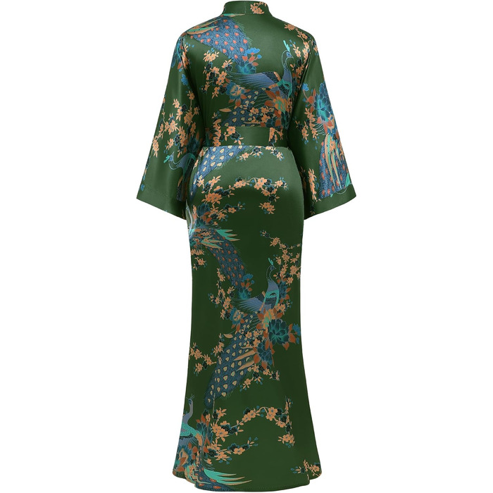 Халат жіночий шовковий, сатиновий, довгий, модель кімоно, з принтом павича, BABEYOND. Ідеальний для дому, вечірок та відпочинку. Універсальний розмір, білий (однорозмірний).