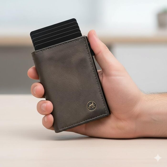Шкіряний картхолдер Fa.Volmer POP-UP з монетницею та RFID-захистом для чоловіків та жінок, Basalt Grey