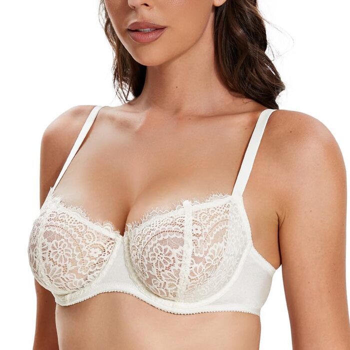 Бюстгальтер Balconette Deyllo для жінок з кісточками, пуш-ап, Dirndl, мереживо, великі розміри, м'які чашки, бралетт, глибокий виріз, сексуальний, без підкладки, слонова кістка 85C