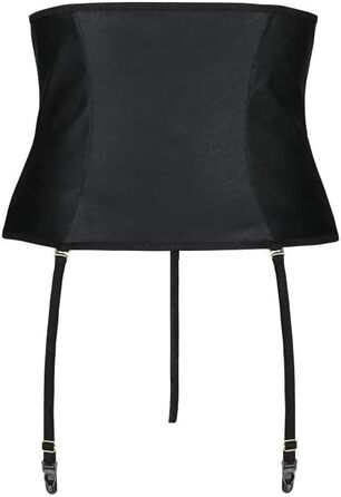 Корсет-стрінг Passion з чорної екошкіри, набір з шнурівкою та металевими кільцями, S-M, чорний