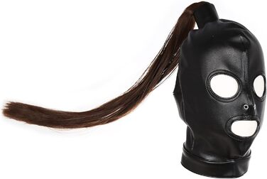 Маска для голови з екошкіри SXOVO Flirt для BDSM-ігор, знімною перукою