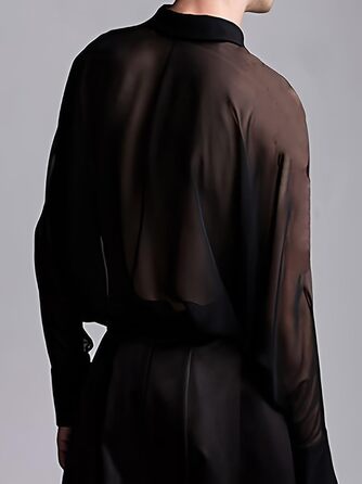 Чоловіча прозора сорочка Detten: мереживна футболка з довгим рукавом, чорна, універсальний розмір