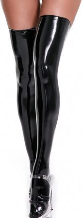 Комбінезон FEOYA з високою талією, латексний, на тонких бретелях, обтислий, для вечірок, з високими панчохами, чорний, розмір M