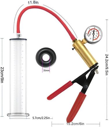 Ручна помпа для збільшення пеніса з манометром та металевою ручкою – вакуумна помпа для збільшення, покращення ерекції та тренування витривалості, прозора помпа для чоловіків (23 * 6.4cm) (23*5.7cm)
