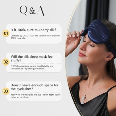 Шовкова 3D маска для сну ZIMASILK з натурального шовку тутовниці 22 мом, регульована маска для очей з ефектом нульового тиску для довгих вій та нарощених вій, чорна