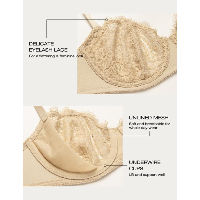 Бюстгальтер Balconette Deyllo для жінок з кісточками, push-up, Dirndl, мереживо, великі розміри, м'які чашечки, бралетт, глибокий виріз, сексуальний, без підкладки (нюдовий, 85C)