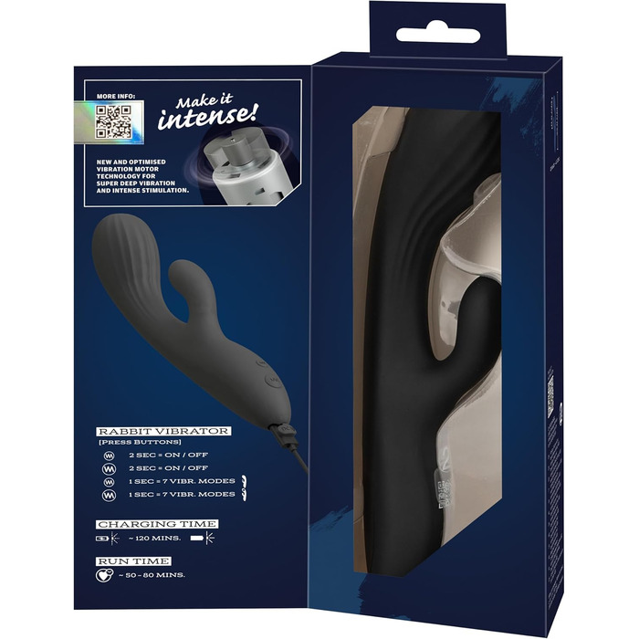 Вібратор Інтенс Кролик Чорний, 4,3 см, для G-точки