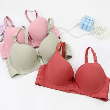 3 шт. Комплект бюстгальтерів для жінок без кісточок Push Up, великі груди, класичний комплект бюстгальтерів з регульованими бретелями, зручний, дихаючий бралетт, спортивна білизна для повсякденного носіння (синій+червоний+бежевий), 100B
