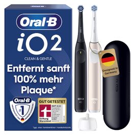 Електрична зубна щітка Oral-B iO Series 2, набір 2 шт (Чорна/Рожева), 3 режими чищення, з дорожнім чохлом та 2 насадками