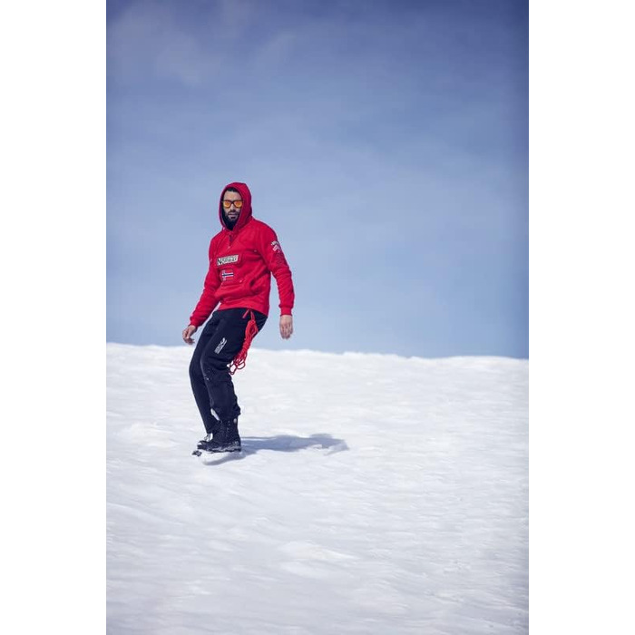 Чоловіча толстовка на блискавці з капюшоном Geographical Norway Gymclass, теплий світшот з кишенею-кенгуру, бордовий (M)