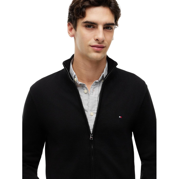Чоловічий світшот Tommy Hilfiger Essential Cotton Zip Thru з коміром-стійкою та блискавкою, чорний, розмір S
