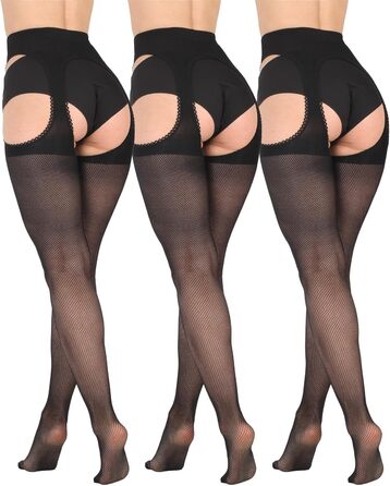 Чорні мереживні панчохи BANANALU 40 Den з вирізом, 6 шт. (XL, чорний)