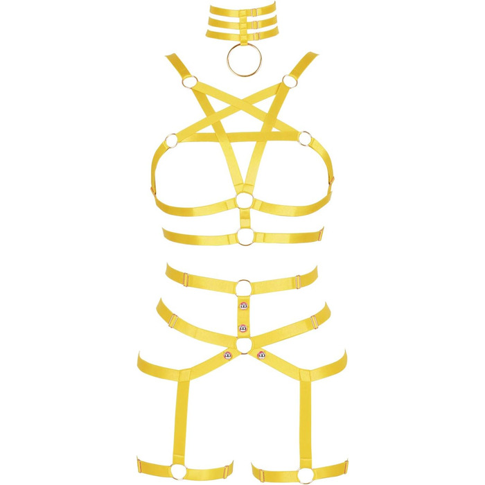 Жіночий корсет-нагрудник у стилі панк, повна клітка, мереживний бюстгальтер та пояс-стрінг, комплект, Харадзюку, готичний, фестивальний, рейв-стиль (помаранчевий, жовтий)