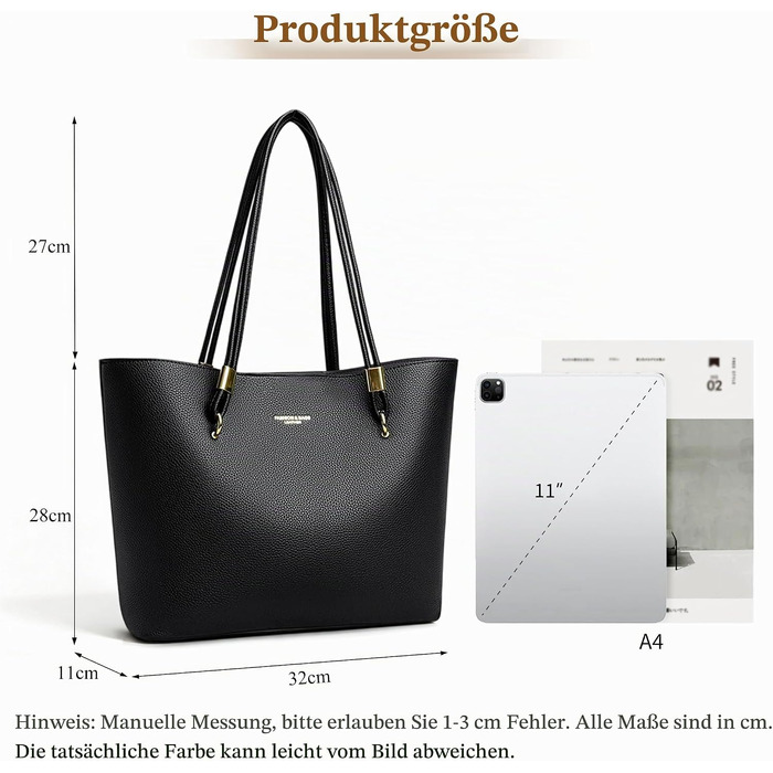 Жіноча велика сумка-шопер чорного кольору, класична сумка з ручками Tote Bag