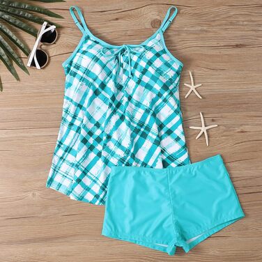 Tankini жіночий з ефектом корекції фігури, пляжний купальник роздільний, великий розмір (XL, блакитний)