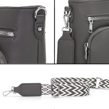 Жіноча сумка через плече Snmoec з широким ременем, шкіряна сумка-кросбоді для телефону та аксесуарів, Темно-сіра (26x24x12 см)