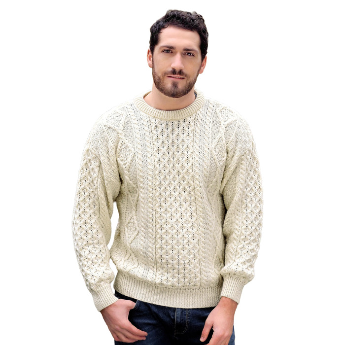 Свитер Aran Craft Iricher з круглим вирізом, 100% чиста шерсть, чорний (XXL, Ecru)