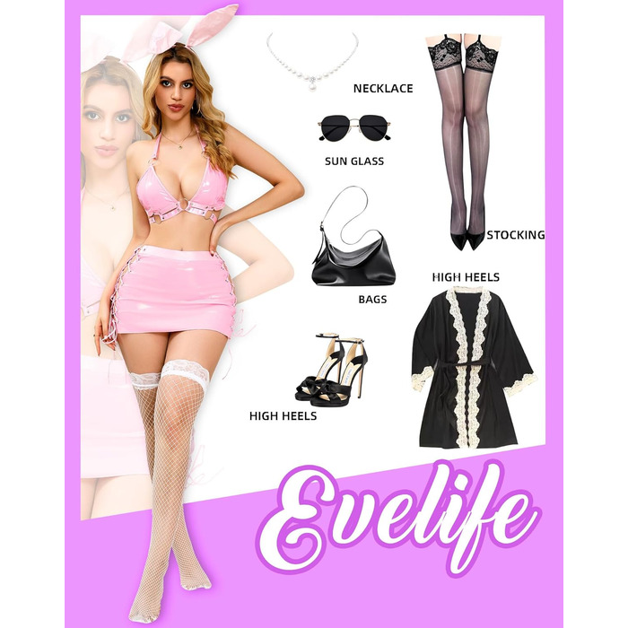 EVELIFE Сексуальний костюм кролика з екошкіри для жінок. Сексуальна спідниця, костюм для вечірок, клубів, фестивалів. Рожевий колір