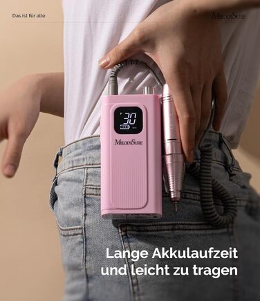 Акумуляторний електричний апарат для манікюру та педикюру MelodySusie SC300F, 30000 об/хв, з LCD-дисплеєм, для гель-лаків та акрилу, рожевий