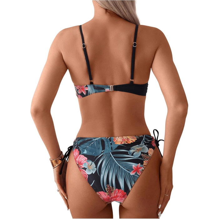 Бікіні GORGLITTER з пуш-ап, двочастинний купальник, тропічний стиль, чорний, XL