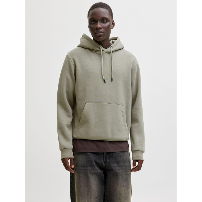 Чоловічий худі JACK & JONES Mae однотонний з капюшоном, колір Vetiver, розмір XS