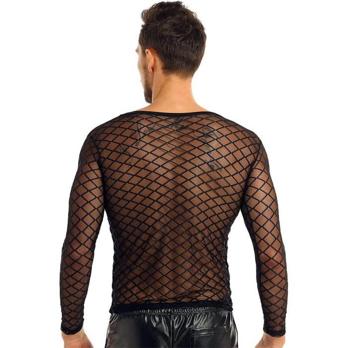 Чоловіча футболка з шнурівкою та сіткою, прозора - для клубів та вечірок