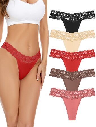 Танга жіночі бавовняні безшовні, мереживні, 5 шт. в наборі, колір кава