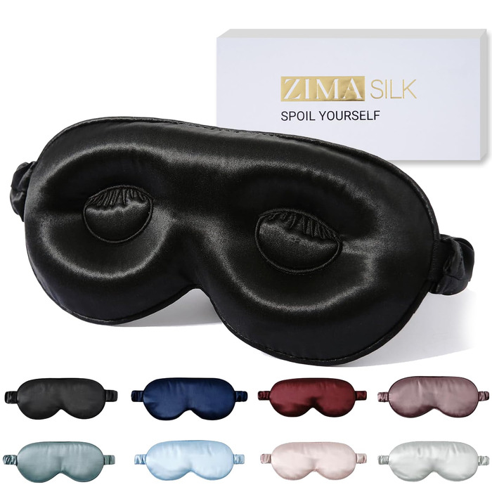 Шовкова 3D маска для сну ZIMASILK з натурального шовку тутовниці 22 мом, регульована маска для очей з ефектом нульового тиску для довгих вій та нарощених вій, чорна