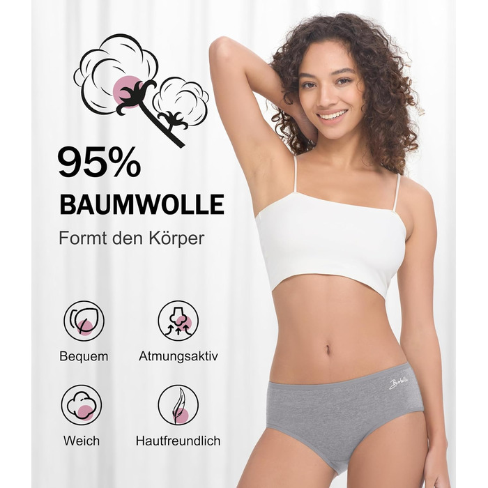 Бобель Женские трусы-слипы 5 шт. в упаковке, хлопковые, дышащие, мягкие, эластичные (S-XXL) (L, Multicolor06)