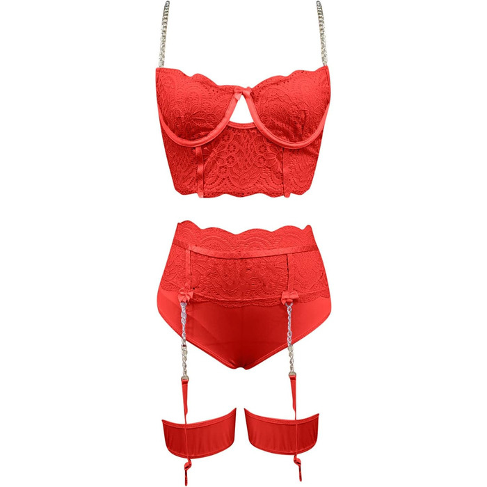 Сексуальний жіночий комплект спідньої білизни з корсетом, стрінгами, високою талією, глибоким V-подібним вирізом, бюстгальтером push-up та мереживом. Ідеальний для свята Валентина. Білий (A-червоний, XL)