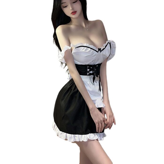 Костюм для рольових ігор: комплект чорної нижньої білизни для жінок (стиль служниці, аніме)