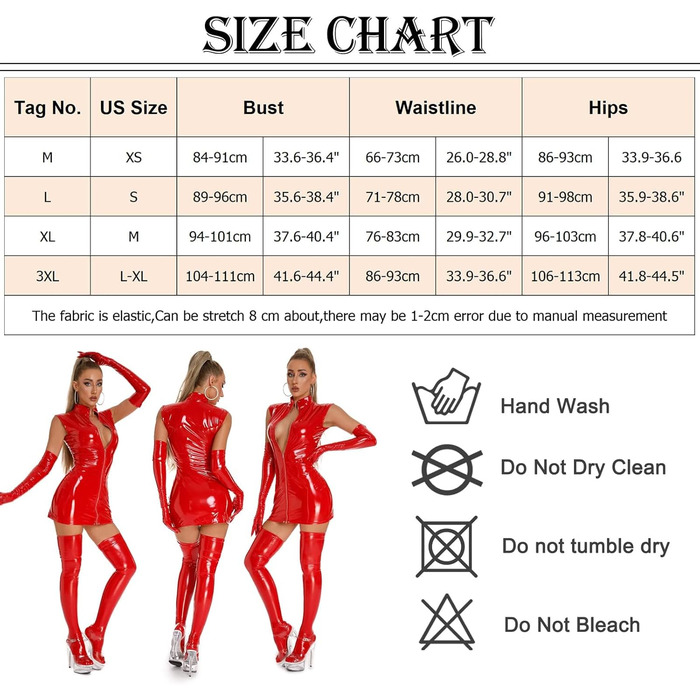 Костюм-комбінезон FEOYA з латексу Wetlook з високою талією та довгими рукавичками (червоний, M)