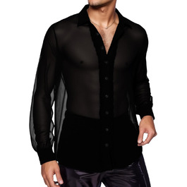 Чоловіча прозора сорочка AIEOE, тонке сексуальне т-образне поло з довгим рукавом, для дискотеки та клубів, чорний, розмір S-3XL