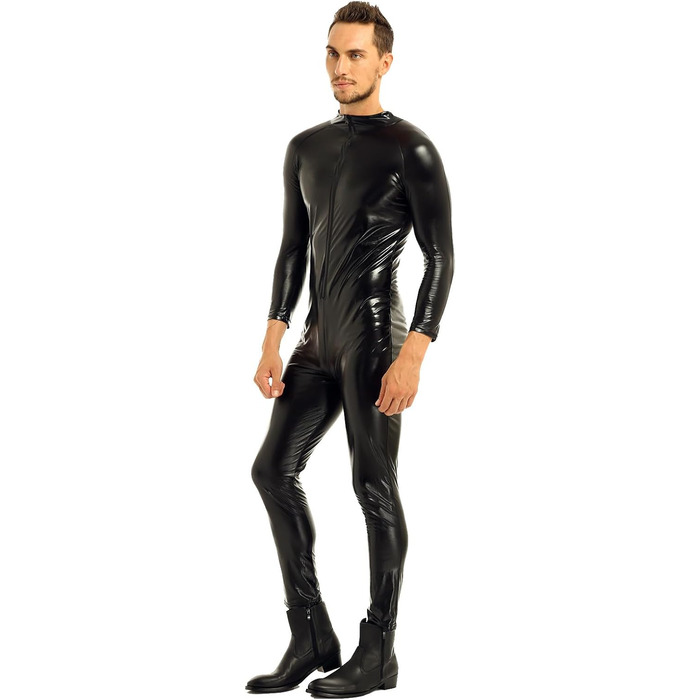 Комбінезон з ефектом мокрого блиску YiZYiF для чоловіків, латексний, чорний, S-3XL