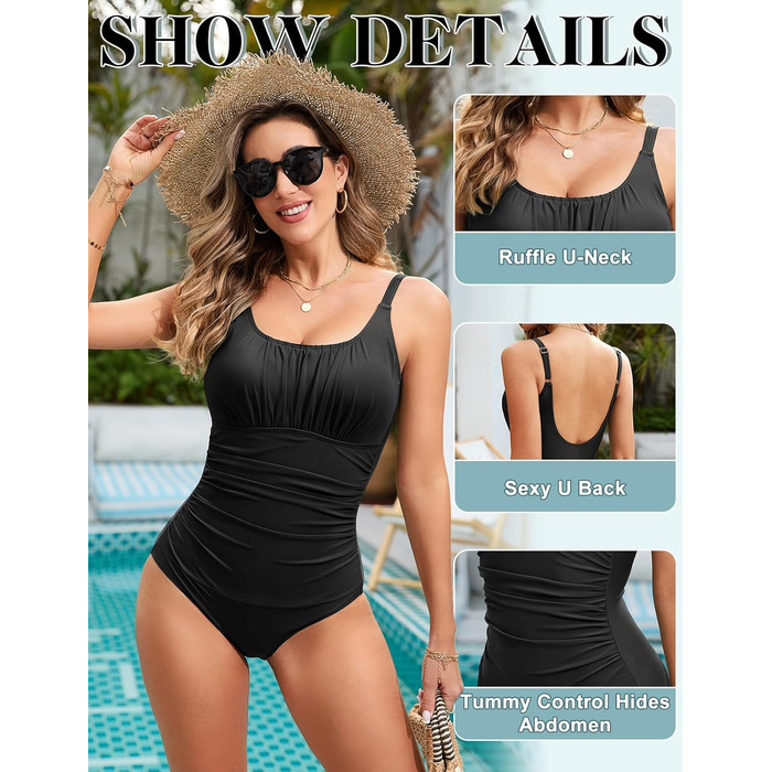 Купальник жіночий Vancavoo з ефектом шортів, push-up, без спинки, з рюшами, чорний