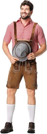 Традиційний костюм для чоловіків RUMAOZIA: повний комплект (ледерхоза, сорочка, латкова штани) для Октоберфесту, тематична вечірка, коричневий, розмір M