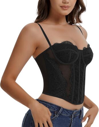 Корсетний топ для жінок з повним бюстом, чорний, XL. Корсет, повсякденний топ, сексуальний кроп-топ з бретелями.