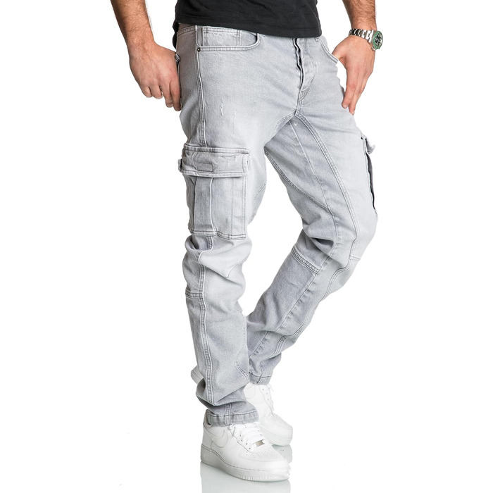 Чоловічі джинси-карго REPUBLIX Regular Slim з ефектом Destroyed, сірі (R7977, 30W/30L)
