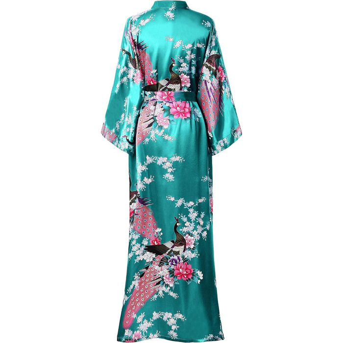 Халат жіночий Babeyond з шовкового атласу, кімоно, довгий, принт 'павич', для дому та відпочинку, великий розмір, темно-зелений