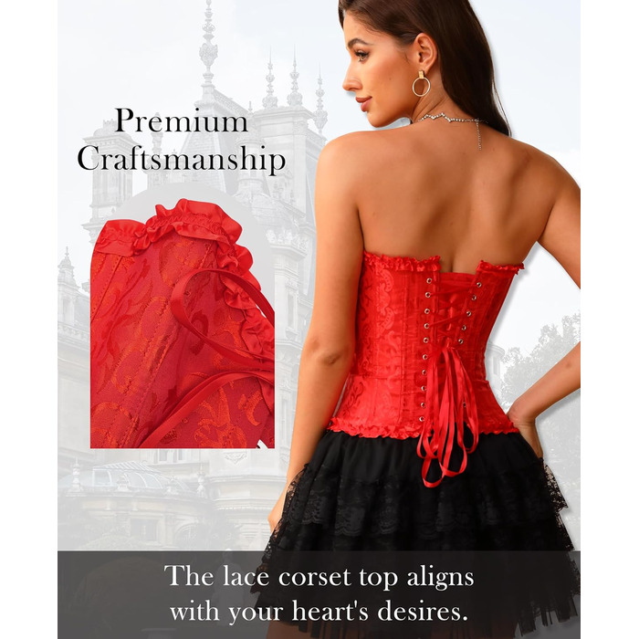 Корсет Vrapo для жінок - бюст-корсет, шнурівка, талія, спідня білизна, червоний, XS