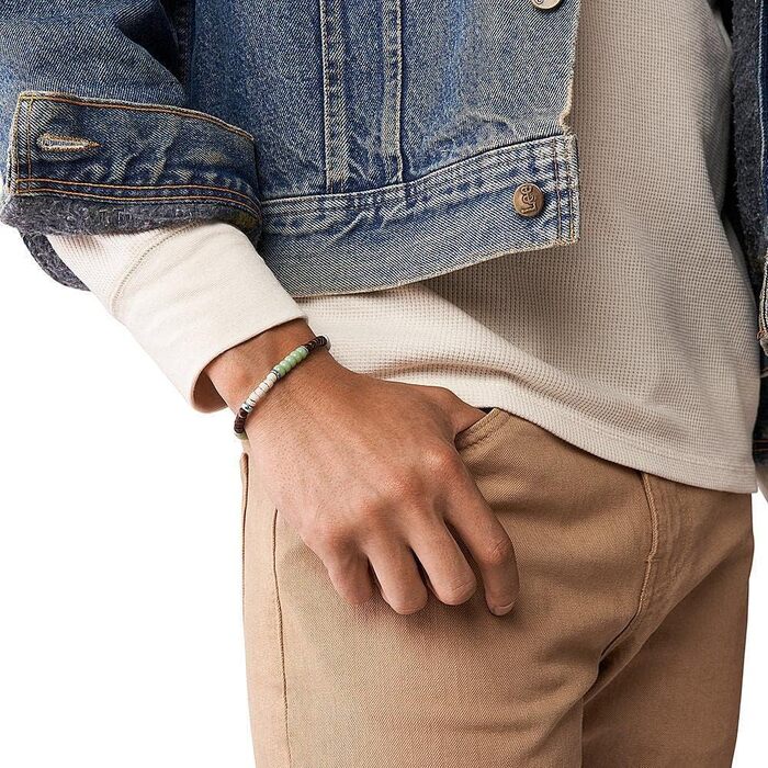 Чоловічий браслет Fossil Vintage Casual зі сталі та напівдорогоцінного каменю, світло-зелений, з розсувним замком