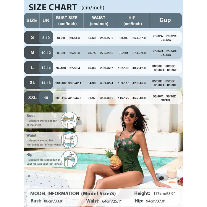Купальник Vancavoo з пуш-ап та підтримкою живота, одноцільний, відкритий, з рюшами, пляжний, XXL, зелений з принтом