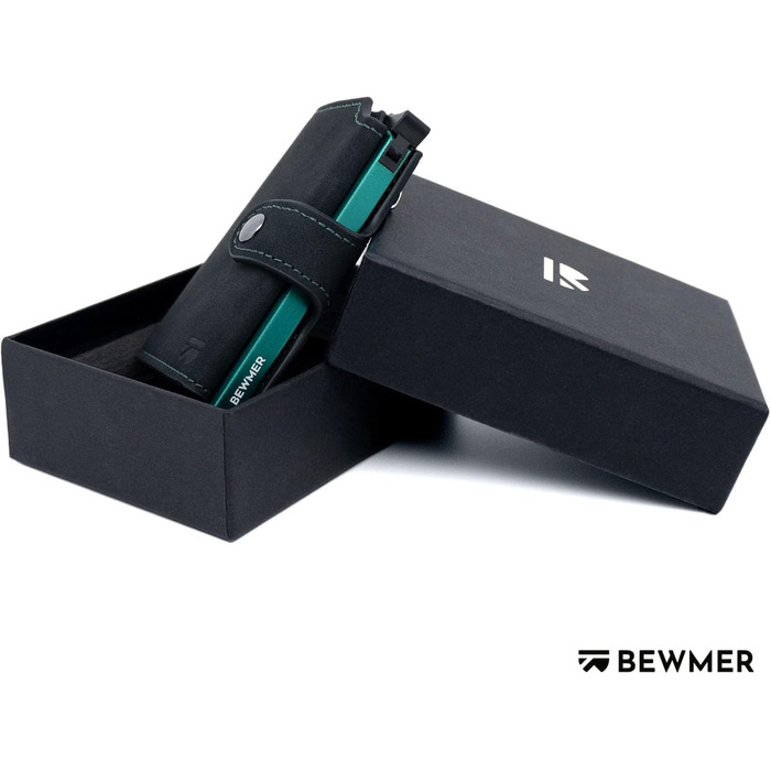 Слім-гаманець BEWMER v2 з монетницею та RFID-захистом для чоловіків та жінок, картхолдер з антиклонінгом на 9 карток та відділенням для купюр (Чорний-бірюзовий)
