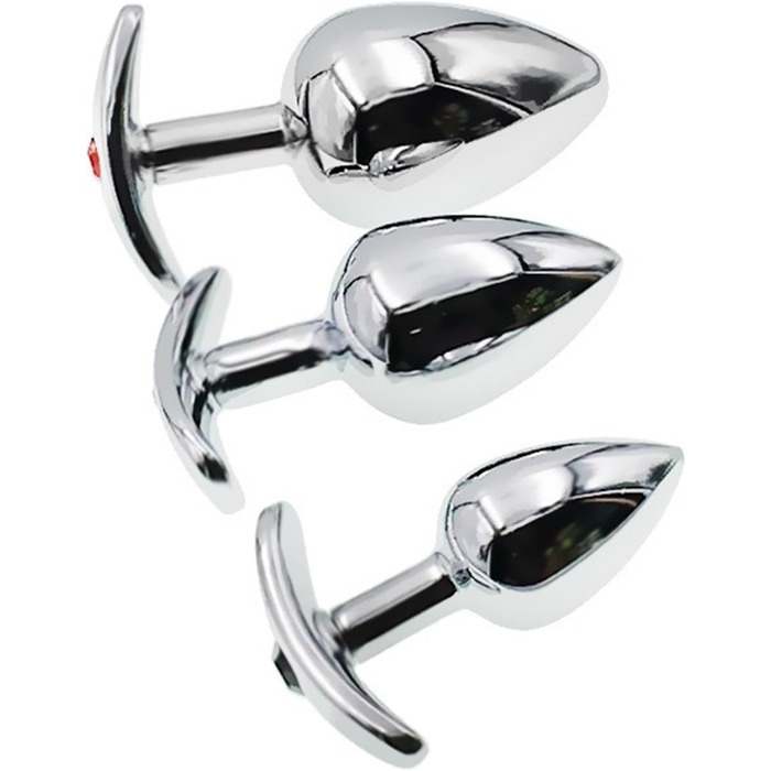 Анальний набір Metall: сталеві анальні пробки з T-подібною основою (S/M/L) + кристалічний діамант. Стимулятор G-точки та простати для жінок і чоловіків. Набір з 3 шт.