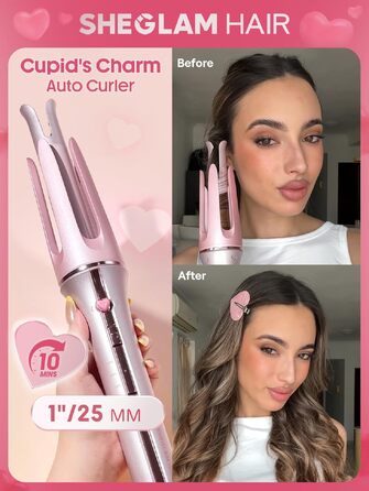 Автоматичний стайлер для завивки волосся SHEGLAM з керамічним покриттям, 25 мм, 3 режими температури (170-210°C), рожевий