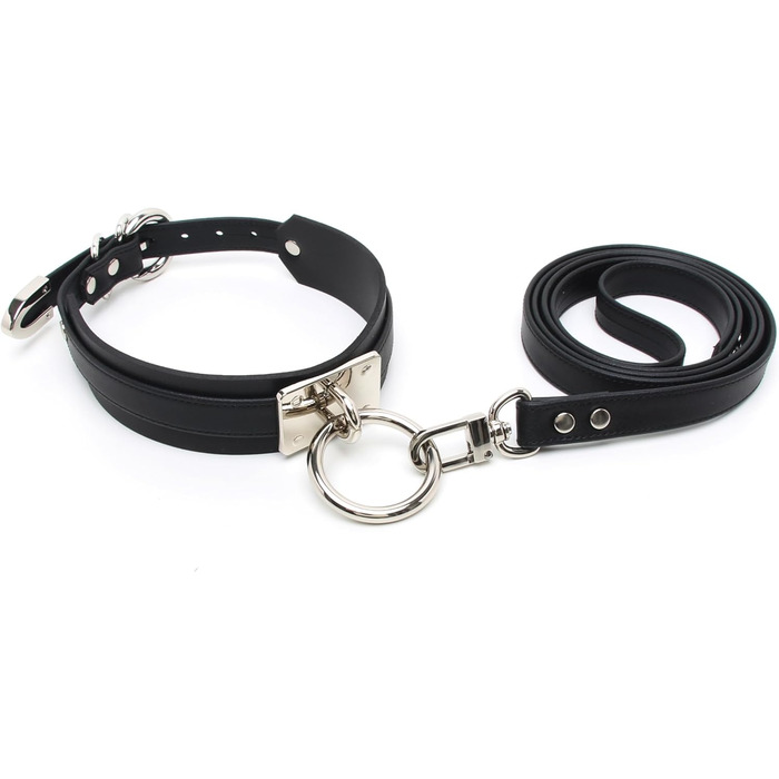 Чокер з кільцем Lalatia для жінок: шкіряний чокер, чорний колір, срібна фурнітура