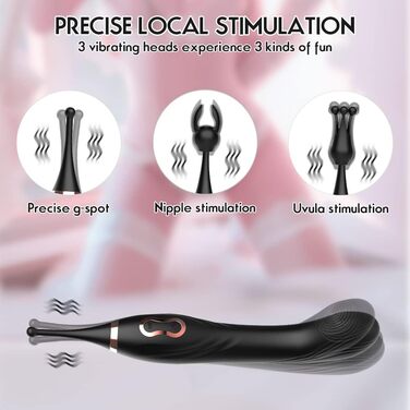 Вібратор клітора високої частоти Xuomt для жінок: стимуляція G-точки та клітора, заміна головки, силікон, чорний